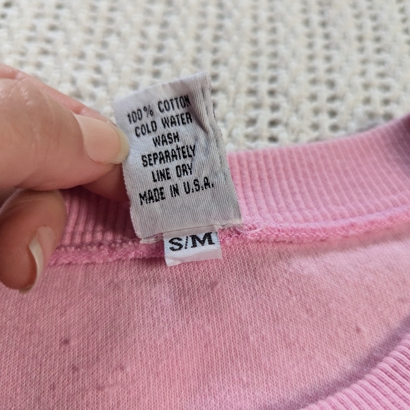 VTG OH BOY! Bubblegum Pink Crew Neck Sweater Women's Small Medium Cotton Pocket - Picture 5 of 10